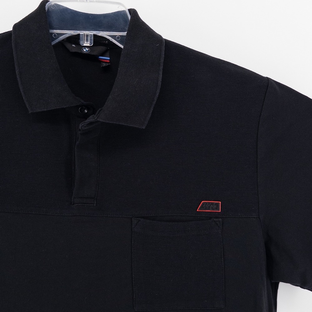 BMW M Series Motorsport Mens XL Polo Shirt Black Textured Performance Patch Logo